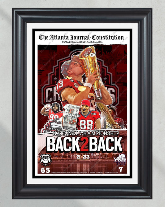 2023 Georgia Bulldogs 'Back 2 Back' College Football National Champions Framed Newspaper (Copy) - TitleGameFrames.com