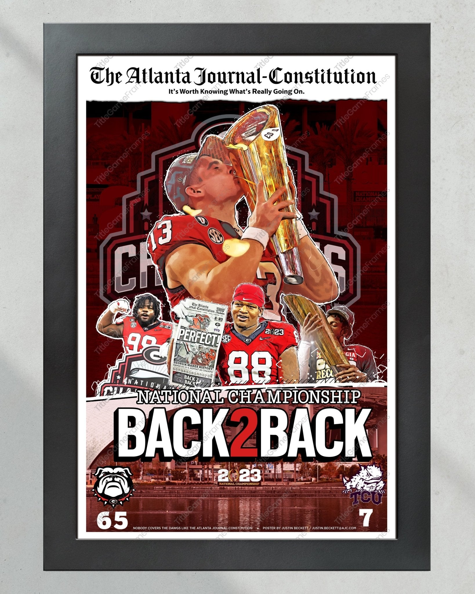 2023 Georgia Bulldogs 'Back 2 Back' College Football National Champions Framed Newspaper (Copy) - TitleGameFrames.com