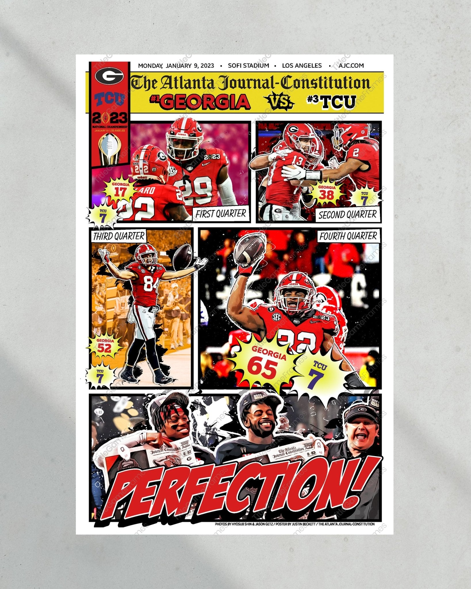 2023 Georgia Bulldogs 'Comic Strip' College Football National Champions Framed Front Page Newspaper Print - TitleGameFrames.com