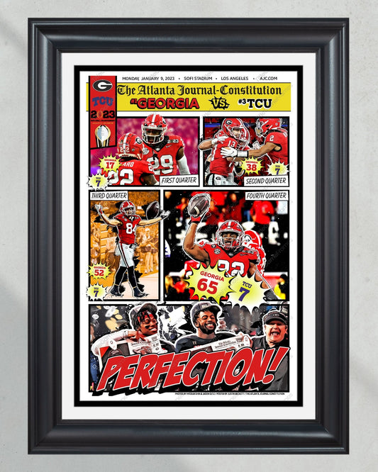 2023 Georgia Bulldogs 'Comic Strip' College Football National Champions Framed Front Page Newspaper Print - TitleGameFrames.com