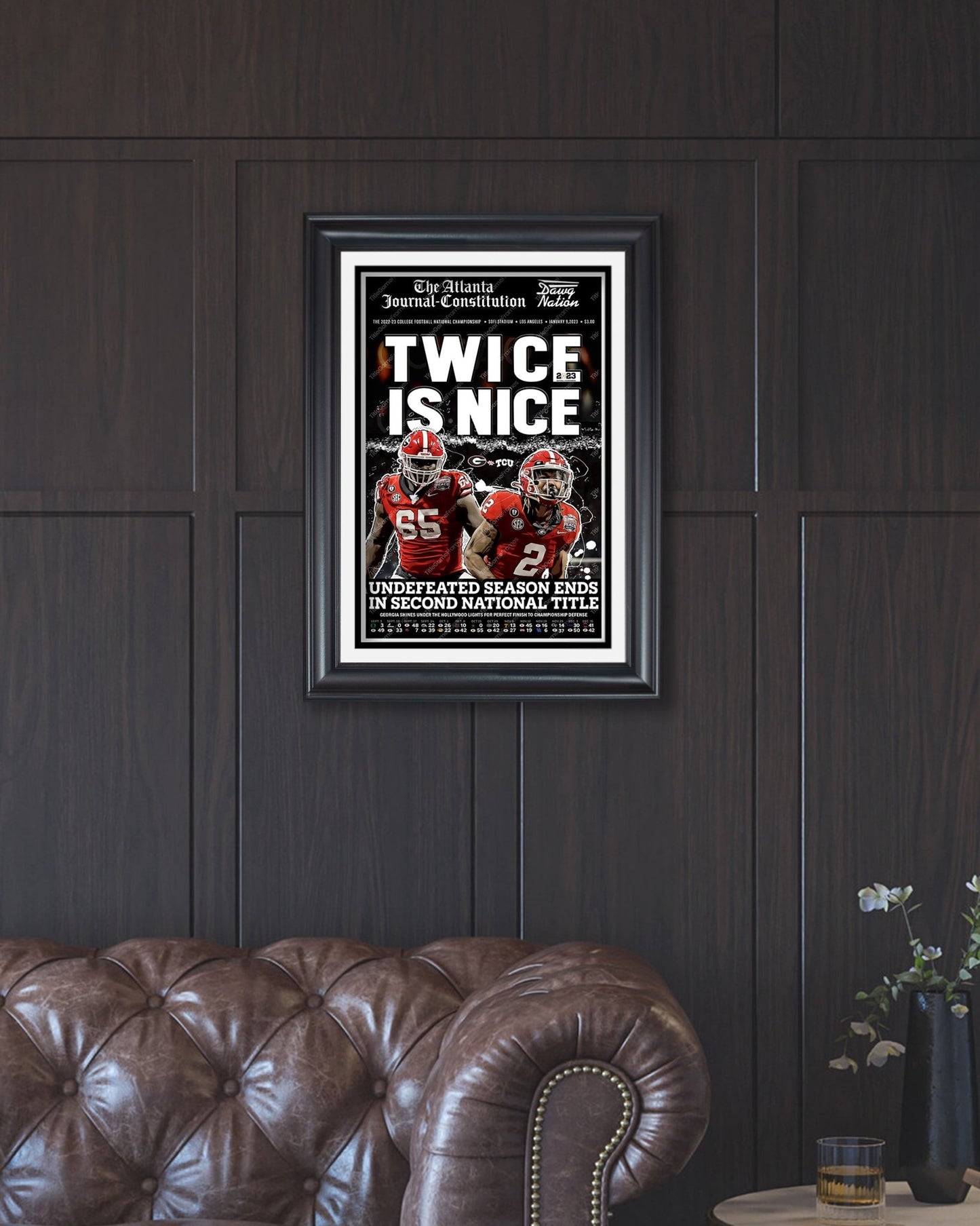 2023 Georgia Bulldogs 'Twice is Nice' College Football National Champions Framed Newspaper - TitleGameFrames.com