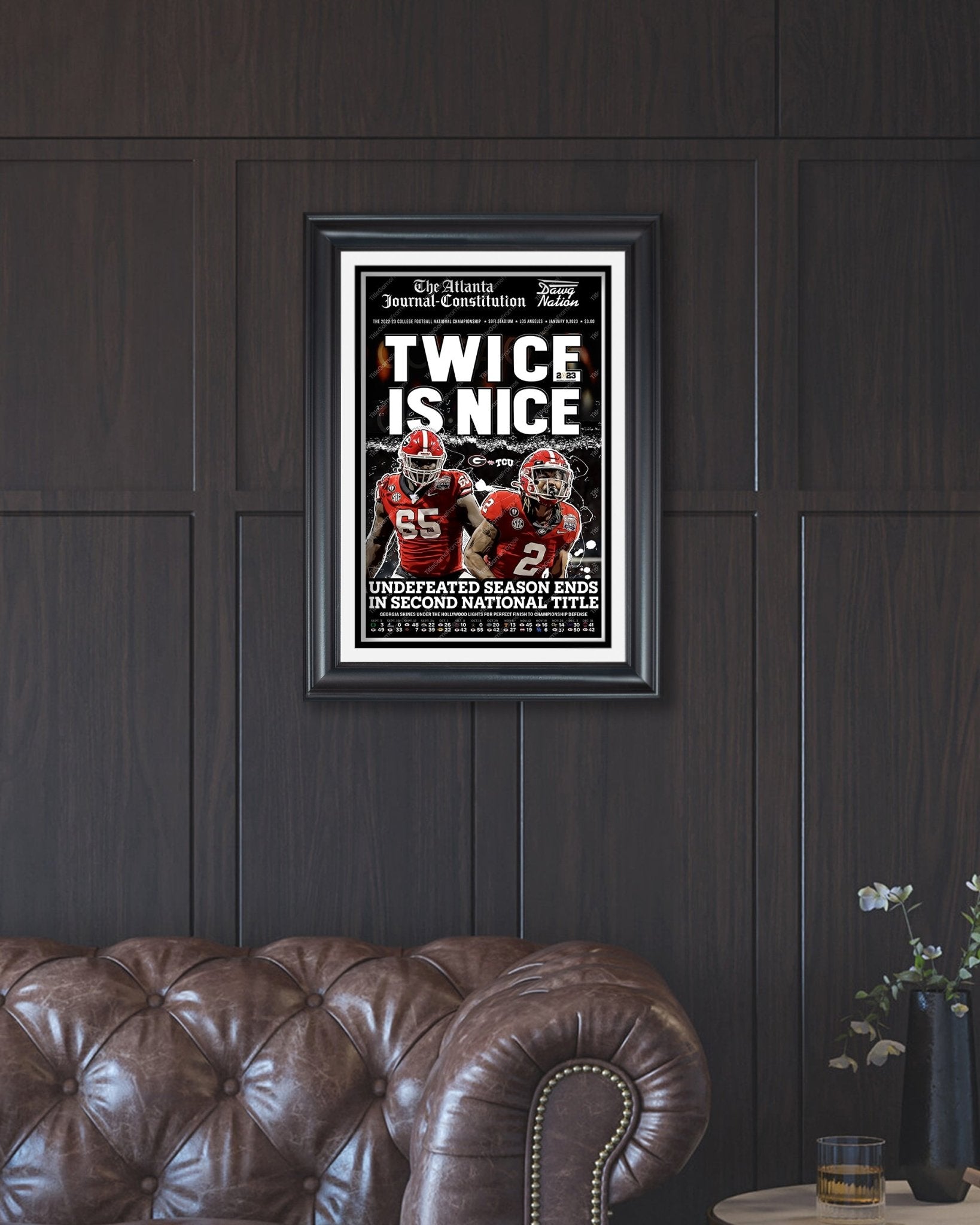2023 Georgia Bulldogs 'Twice is Nice' College Football National Champions Framed Newspaper - TitleGameFrames.com