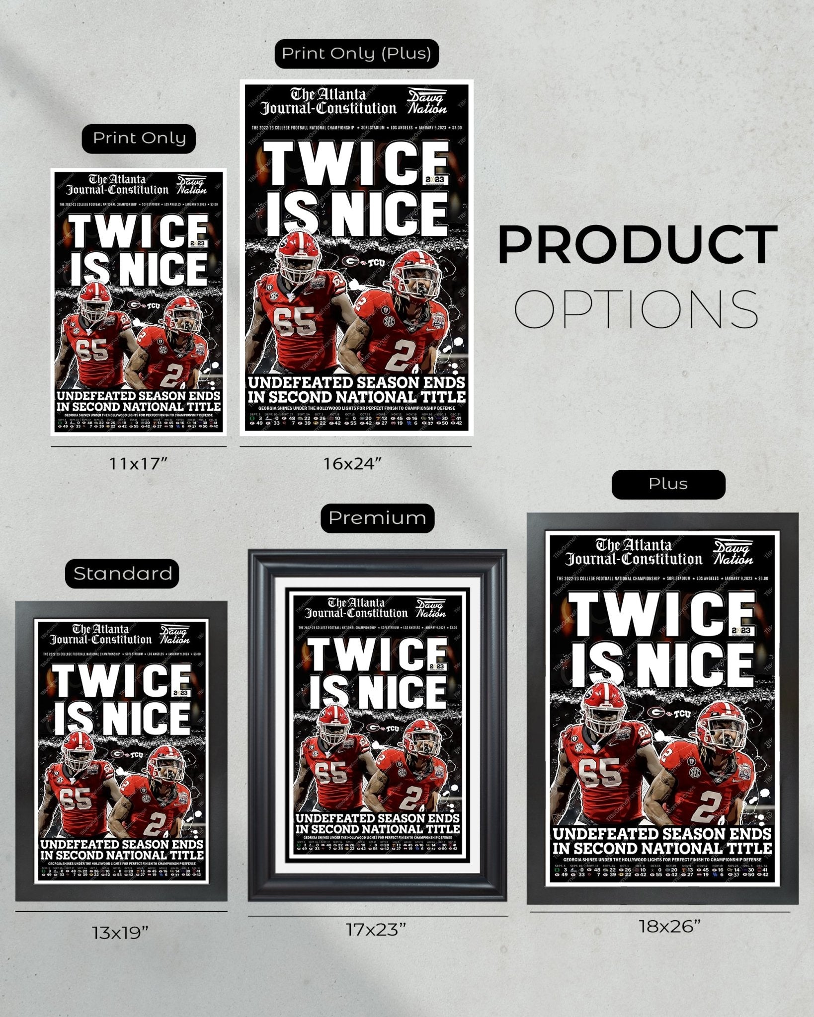 2023 Georgia Bulldogs 'Twice is Nice' College Football National Champions Framed Newspaper - TitleGameFrames.com