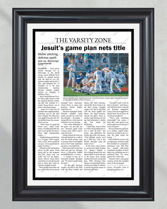 2023 Jesuit Baseball D1 State Championship Framed Newspaper - TitleGameFrames.com