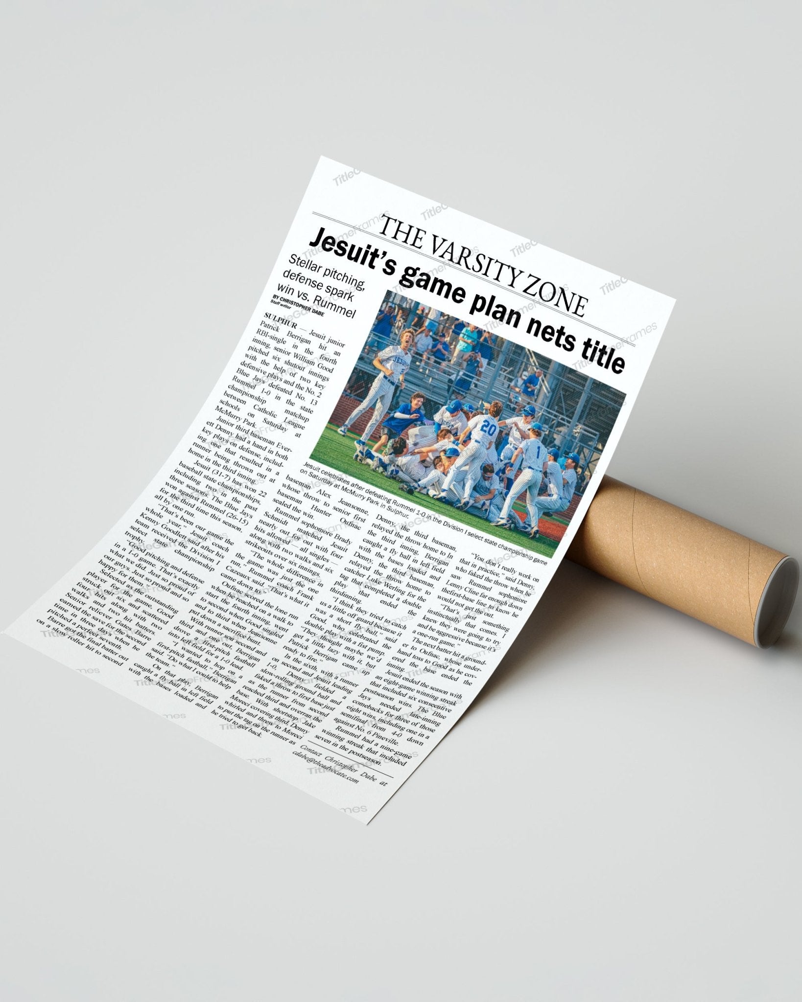 2023 Jesuit Baseball D1 State Championship Framed Newspaper - TitleGameFrames.com