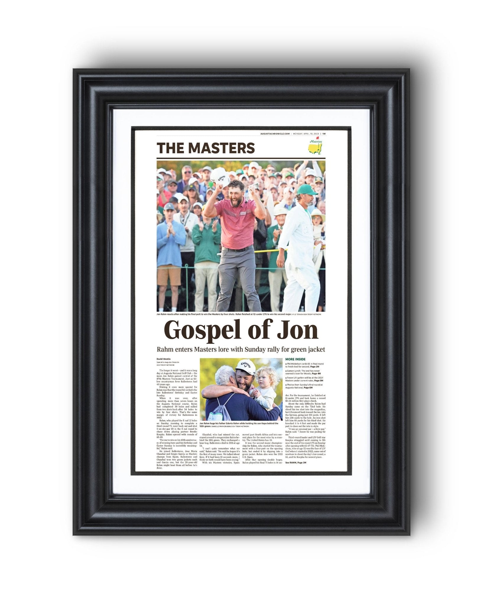2023 Jon Rahm Masters Champion 'Gospel of Jon' Framed Newspaper - TitleGameFrames.com