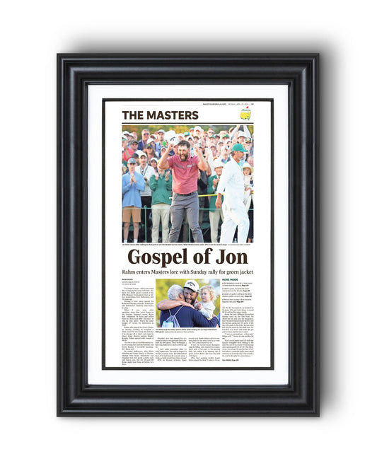 2023 Jon Rahm Masters Champion 'Gospel of Jon' Framed Newspaper - TitleGameFrames.com