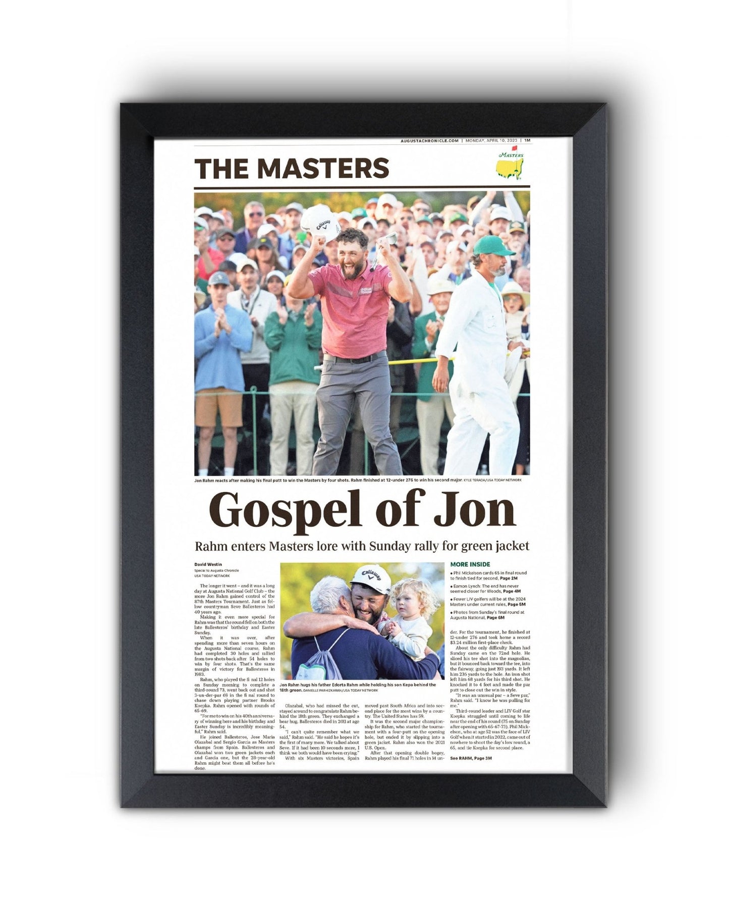 2023 Jon Rahm Masters Champion 'Gospel of Jon' Framed Newspaper - TitleGameFrames.com