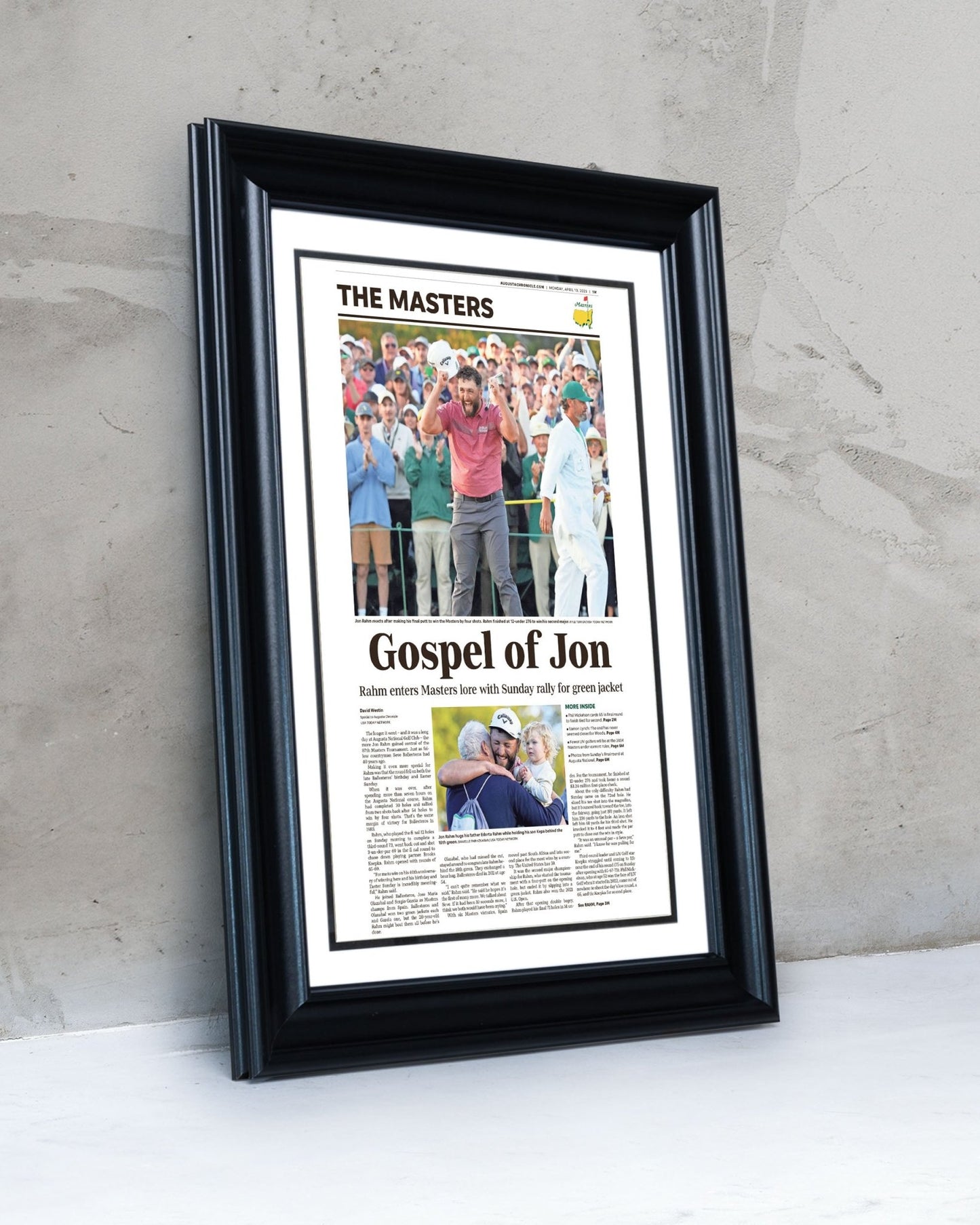 2023 Jon Rahm Masters Champion 'Gospel of Jon' Framed Newspaper - TitleGameFrames.com