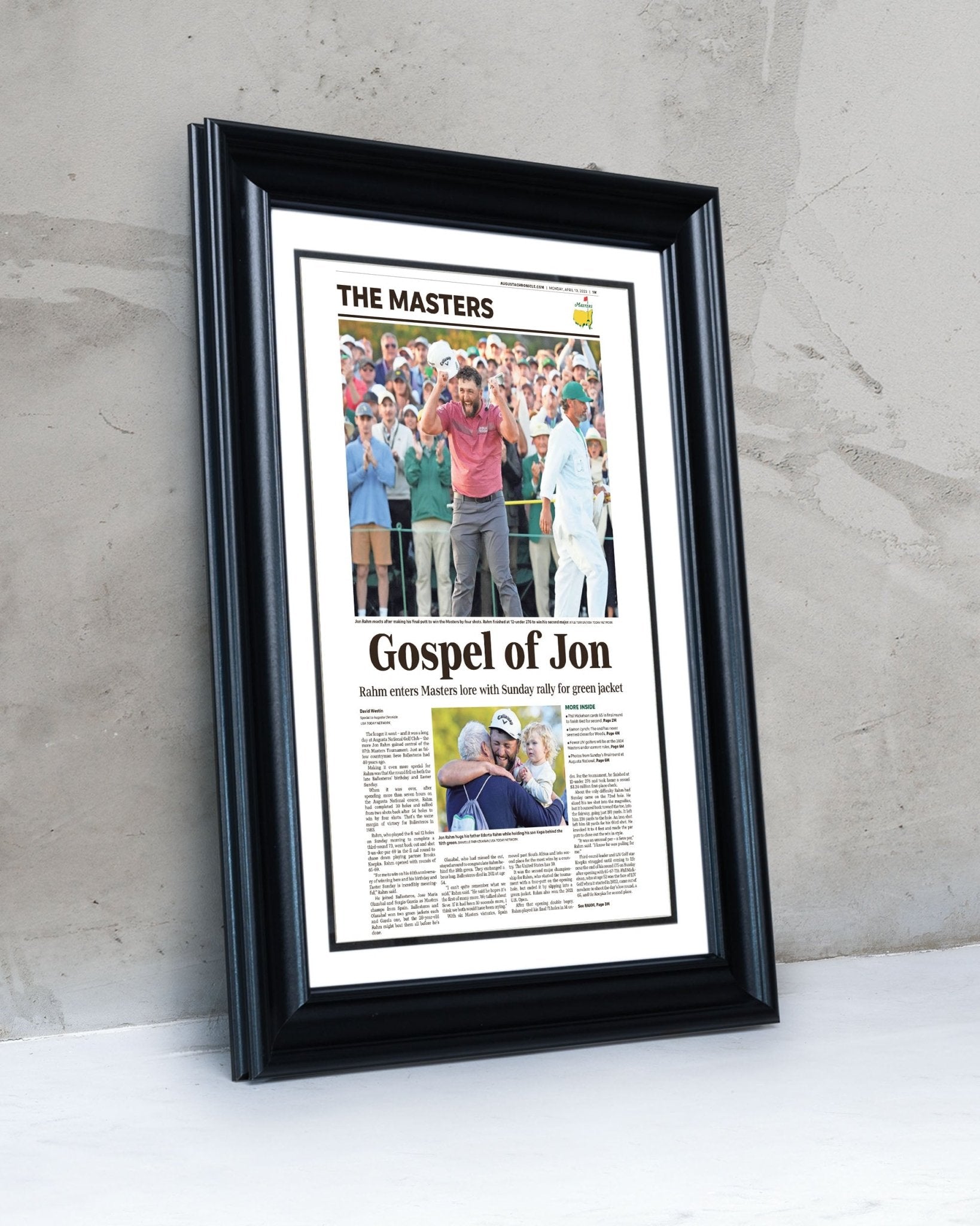 2023 Jon Rahm Masters Champion 'Gospel of Jon' Framed Newspaper - TitleGameFrames.com