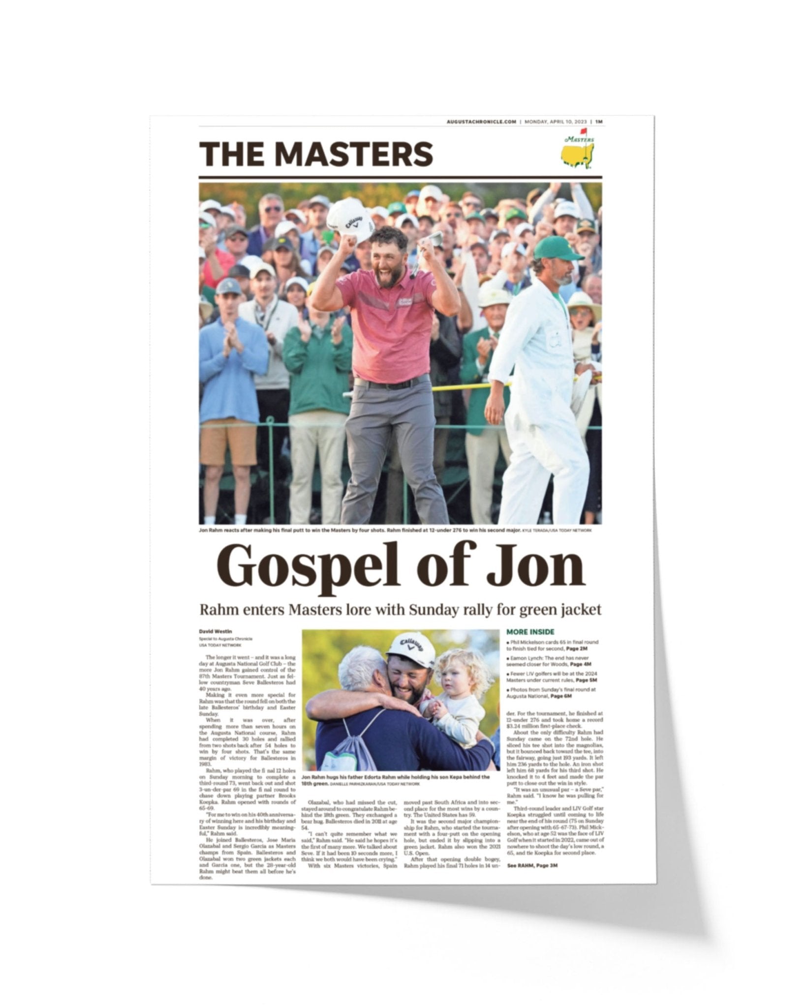 2023 Jon Rahm Masters Champion 'Gospel of Jon' Framed Newspaper - TitleGameFrames.com