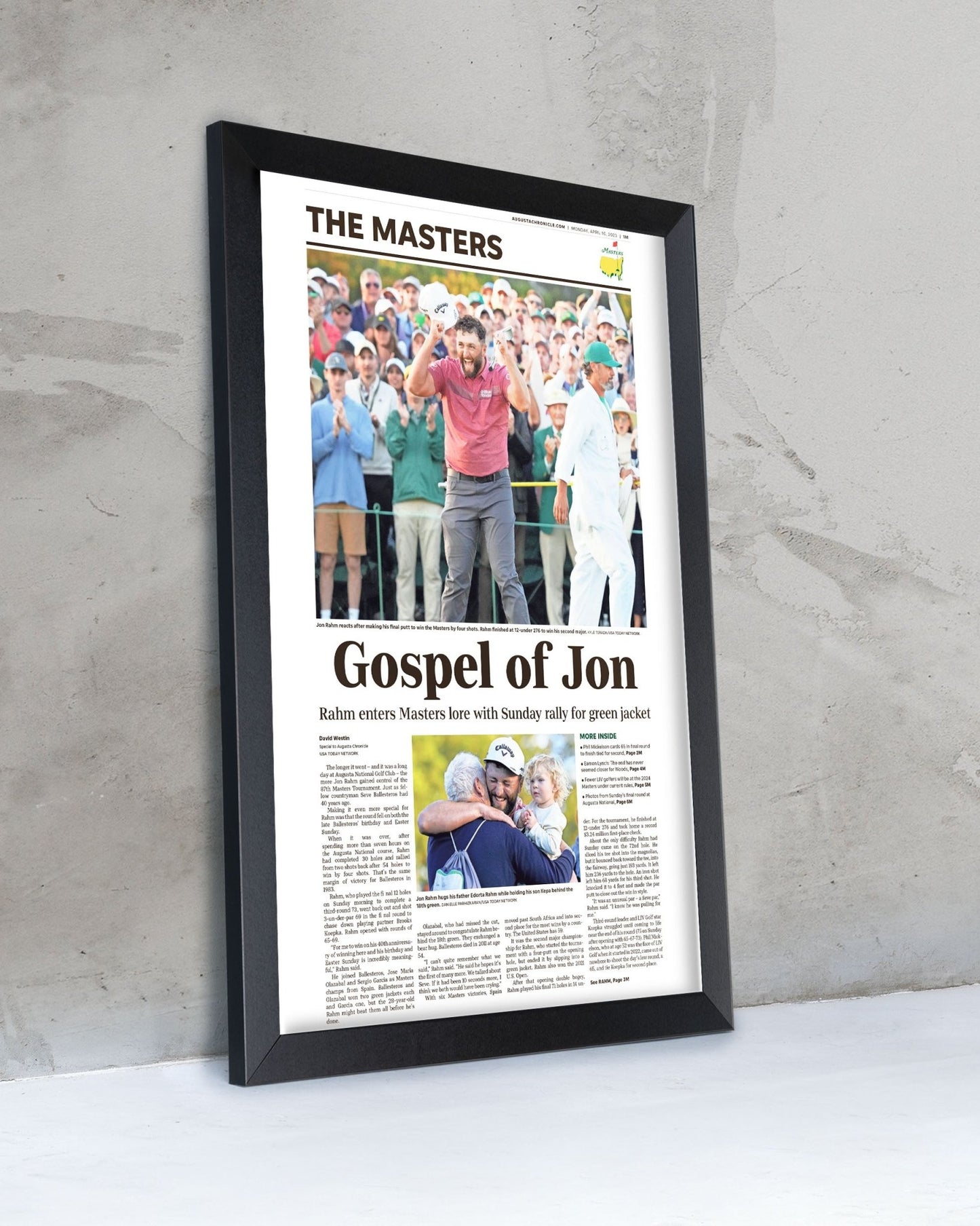 2023 Jon Rahm Masters Champion 'Gospel of Jon' Framed Newspaper - TitleGameFrames.com