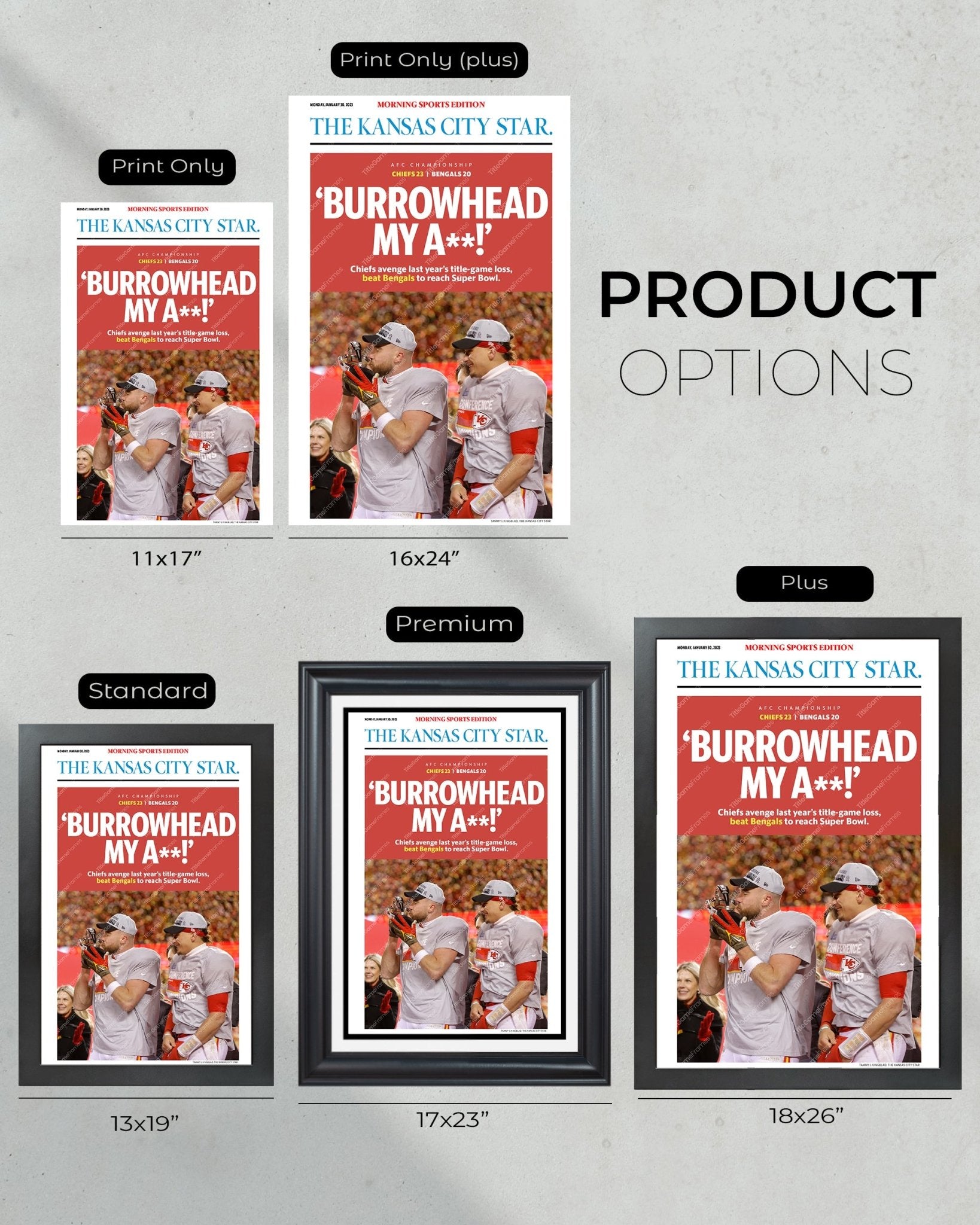2023 Kansas City Chiefs “Burrowhead” AFC Championship Game Framed Front Page Newspaper - TitleGameFrames.com