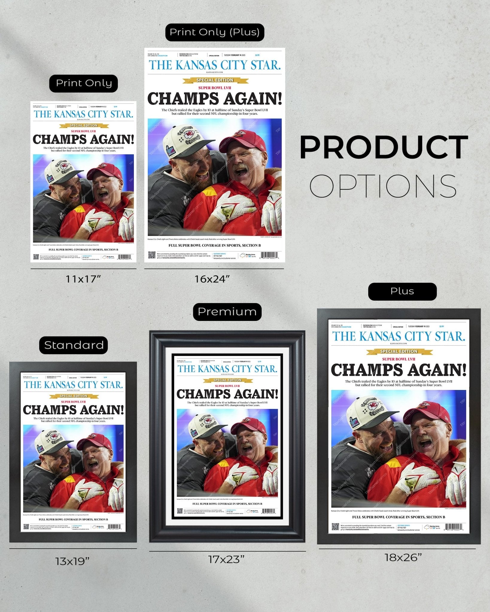 2023 Kansas City Chiefs “CHAMPS AGAIN!” Super Bowl LVII Champions Framed Front Page Newspaper - TitleGameFrames.com
