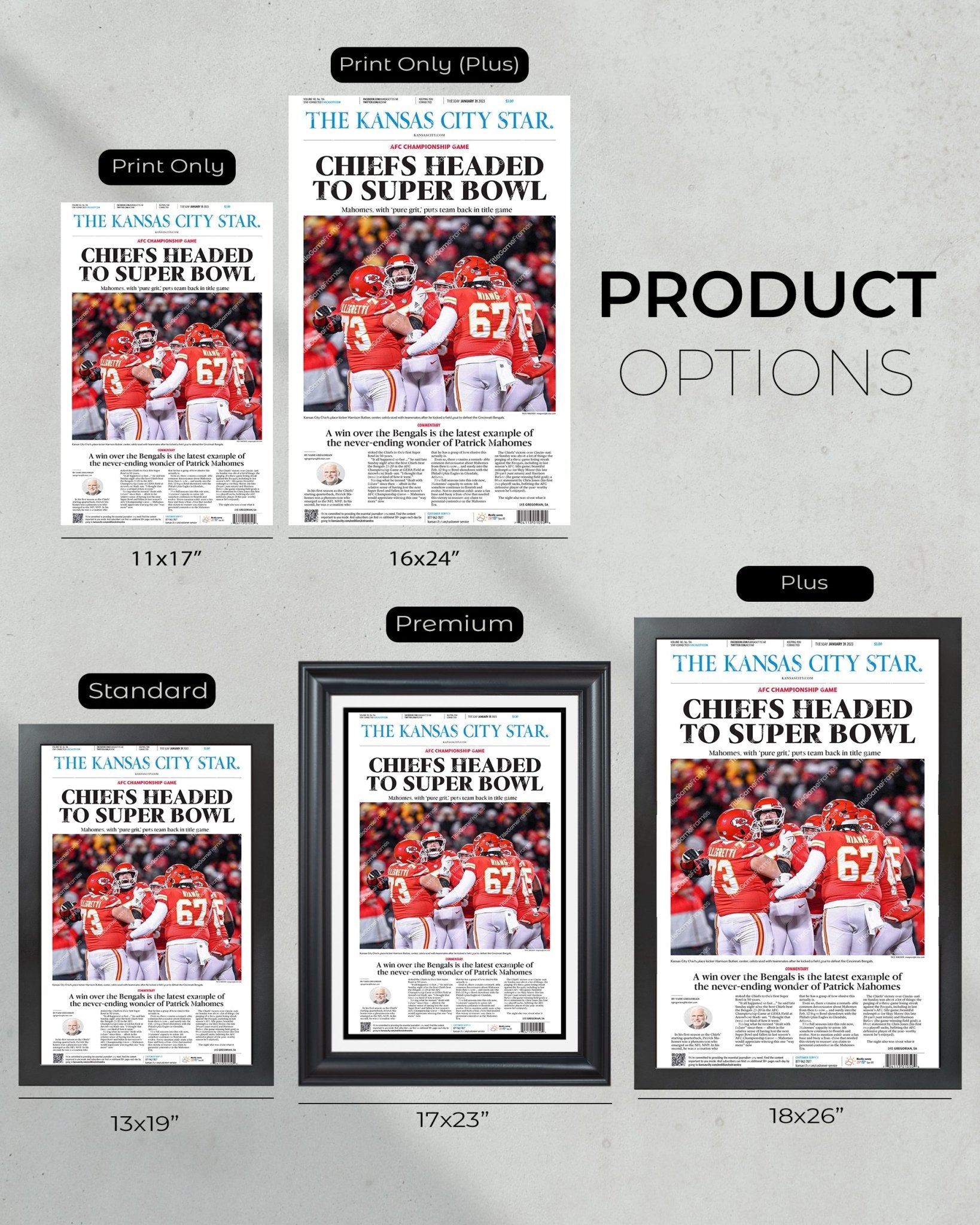 2023 Kansas City Chiefs 'Headed to Super bowl' AFC Champions Framed Front Page Newspaper - Title Game Frames