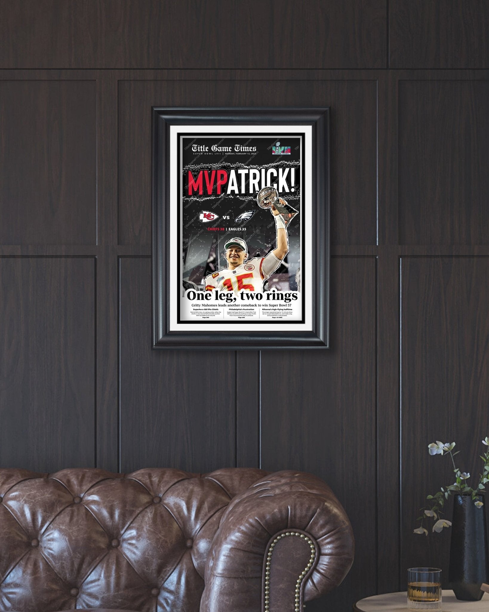 2023 Kansas City Chiefs “MVPatrick” Super Bowl LVII Champions Framed Front Page Newspaper - TitleGameFrames.com