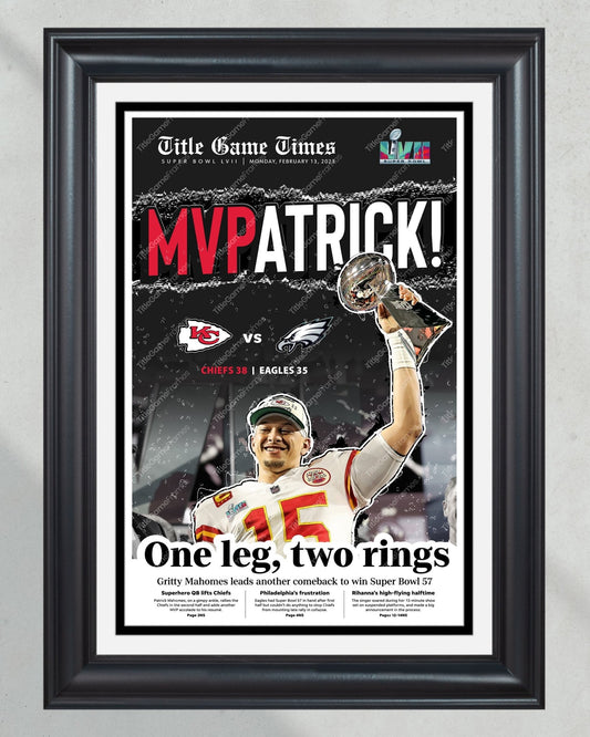 2023 Kansas City Chiefs “MVPatrick” Super Bowl LVII Champions Framed Front Page Newspaper - TitleGameFrames.com
