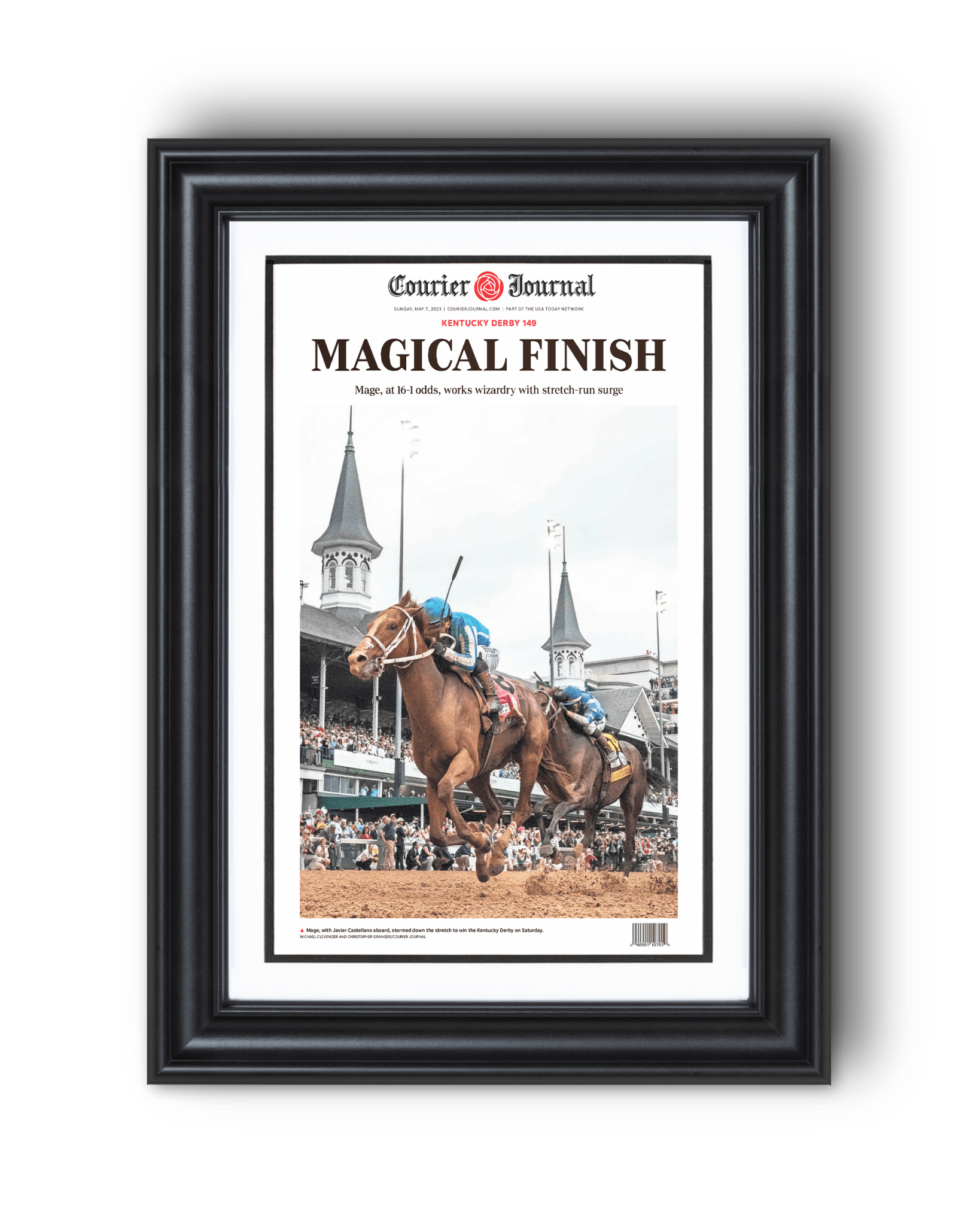 2023 Kentucky Derby “MAGICAL FINISH” Mage Winning Horse Framed Newspaper - TitleGameFrames.com