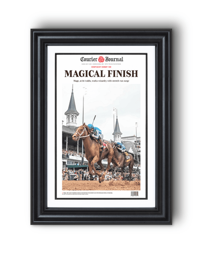 2023 Kentucky Derby “MAGICAL FINISH” Mage Winning Horse Framed Newspaper - TitleGameFrames.com