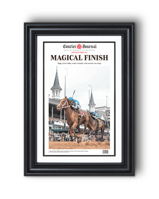 2023 Kentucky Derby “MAGICAL FINISH” Mage Winning Horse Framed Newspaper - TitleGameFrames.com