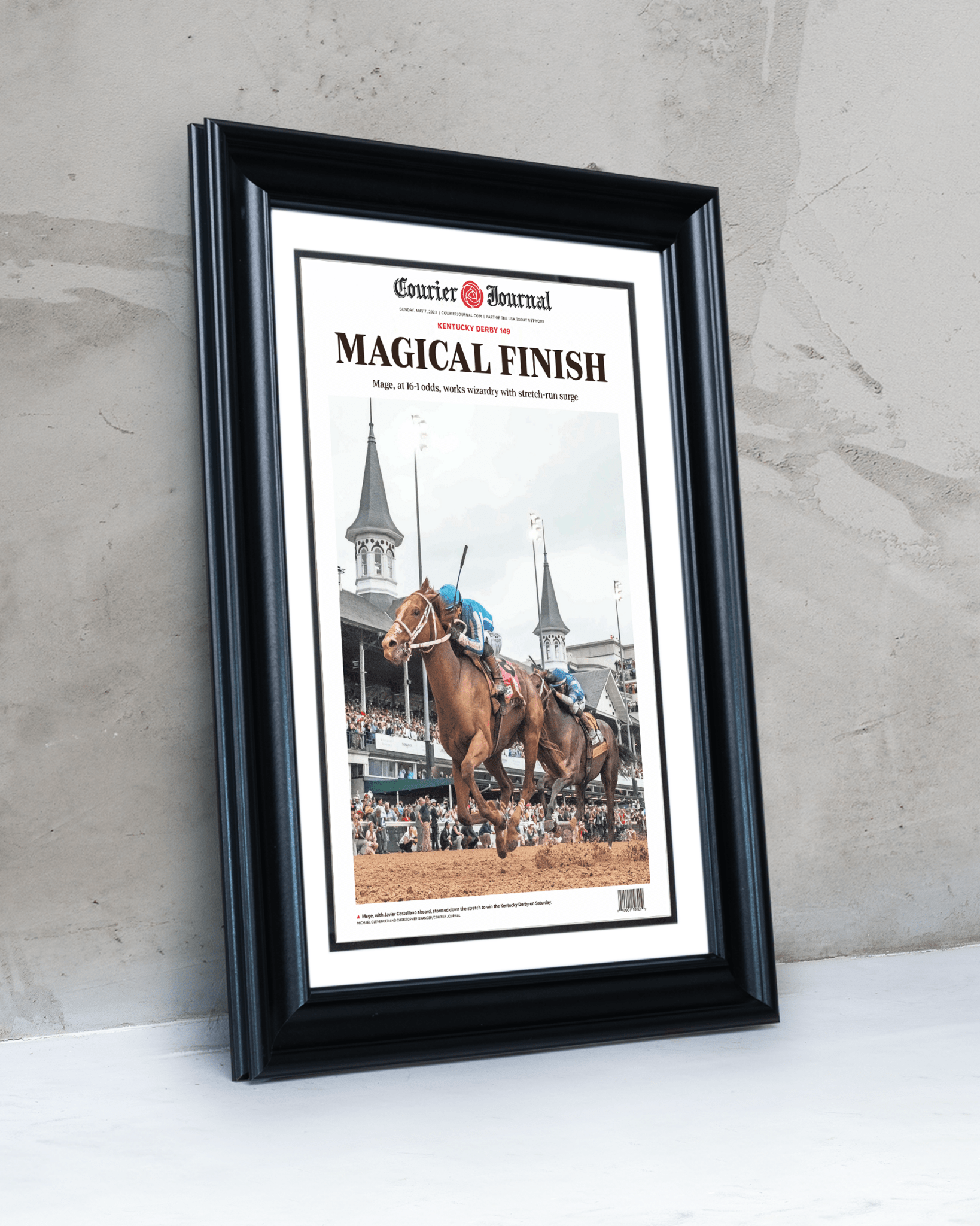 2023 Kentucky Derby “MAGICAL FINISH” Mage Winning Horse Framed Newspaper - TitleGameFrames.com