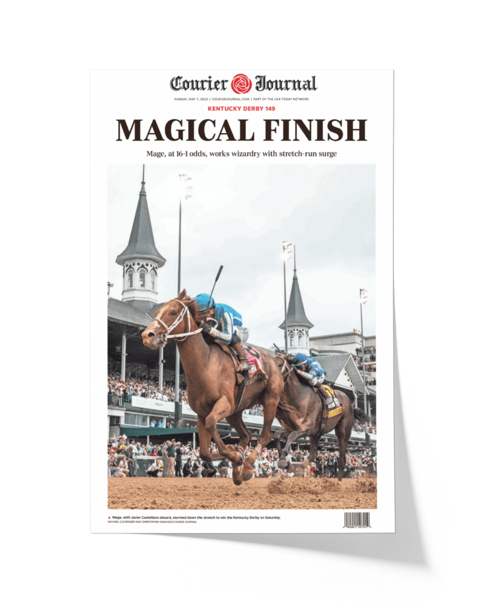 2023 Kentucky Derby “MAGICAL FINISH” Mage Winning Horse Framed Newspaper - TitleGameFrames.com
