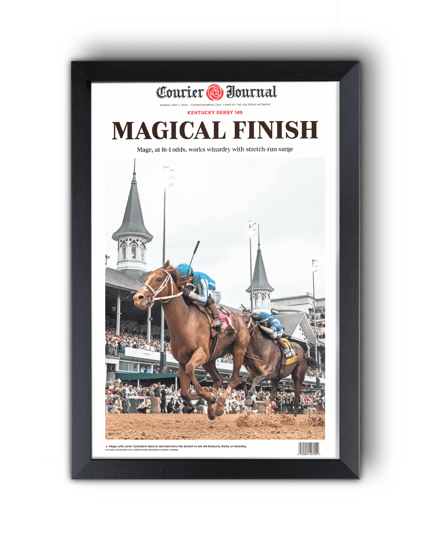 2023 Kentucky Derby “MAGICAL FINISH” Mage Winning Horse Framed Newspaper - TitleGameFrames.com