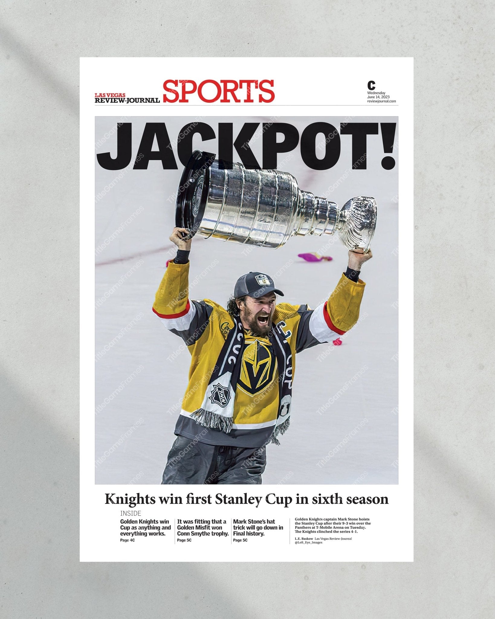 2023 Las Vegas Golden Knights 'JACKPOT!' Mark Stone Commemorative Newspaper - TitleGameFrames.com