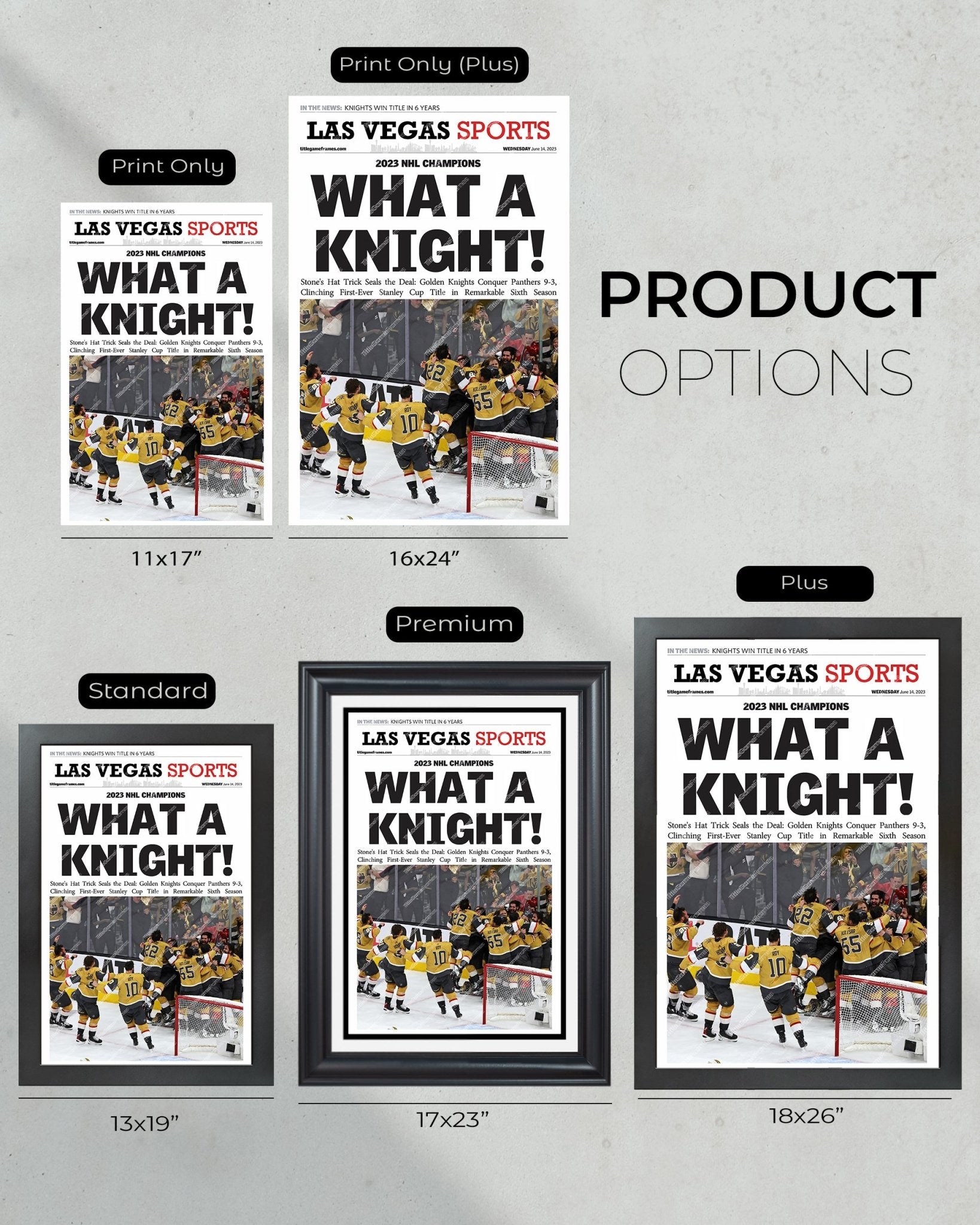 2023 Las Vegas Golden Knights 'KNIGHTS WIN CUP!' Front Page Newspaper - TitleGameFrames.com