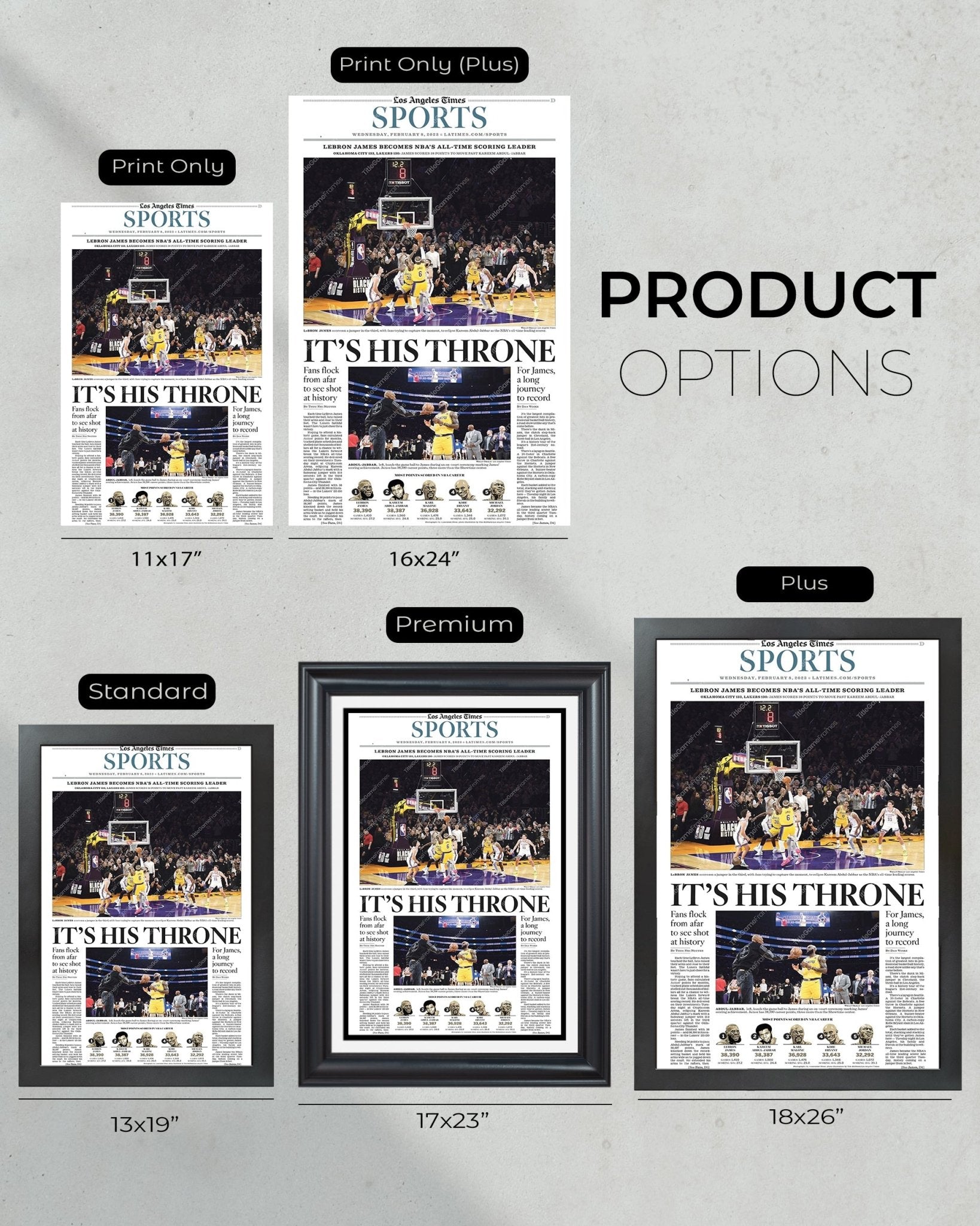 2023 LeBron James Breaks NBA All Time Scoring Record Framed Newspaper Print - Title Game Frames