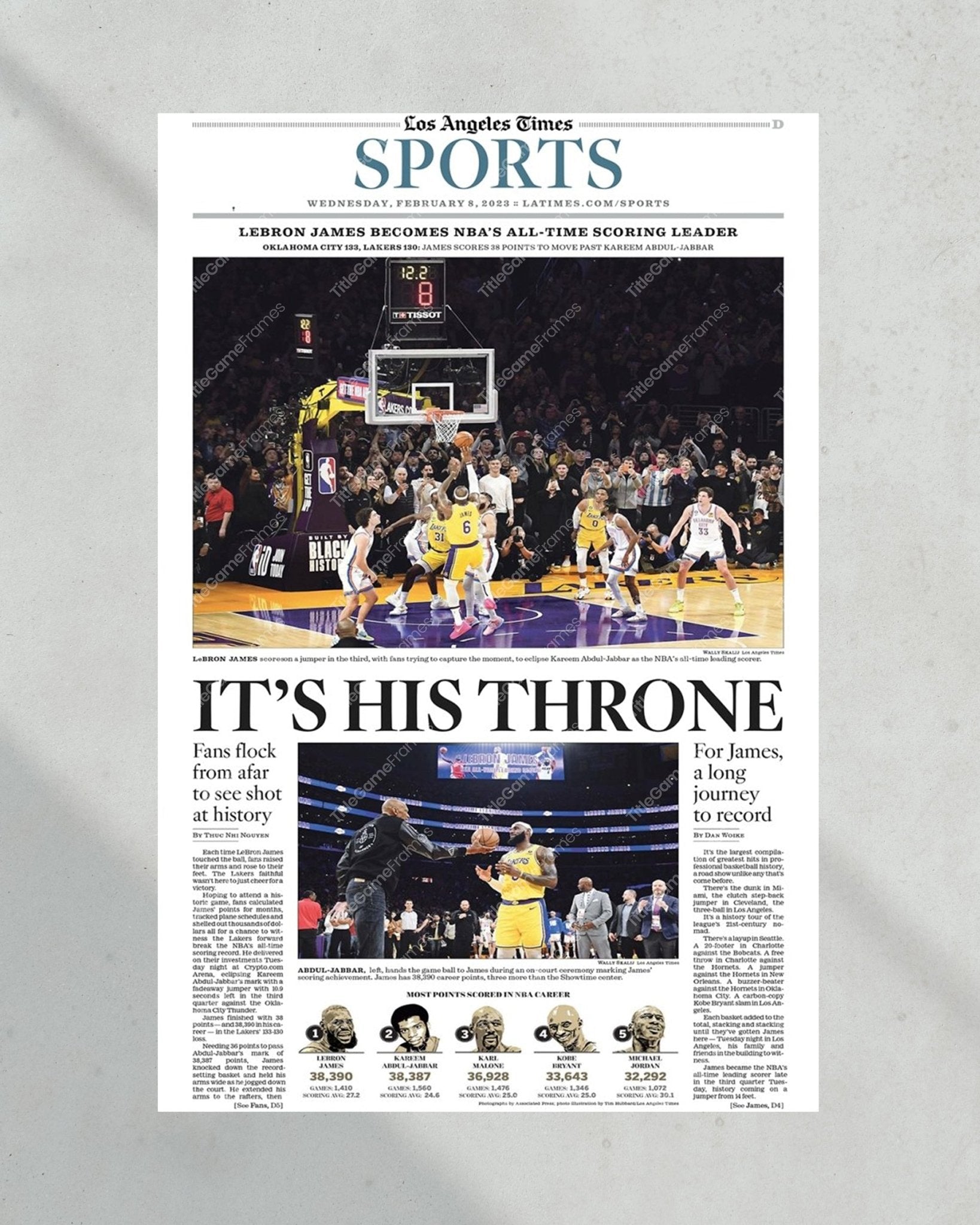 2023 LeBron James Breaks NBA All Time Scoring Record Framed Newspaper Print - Title Game Frames