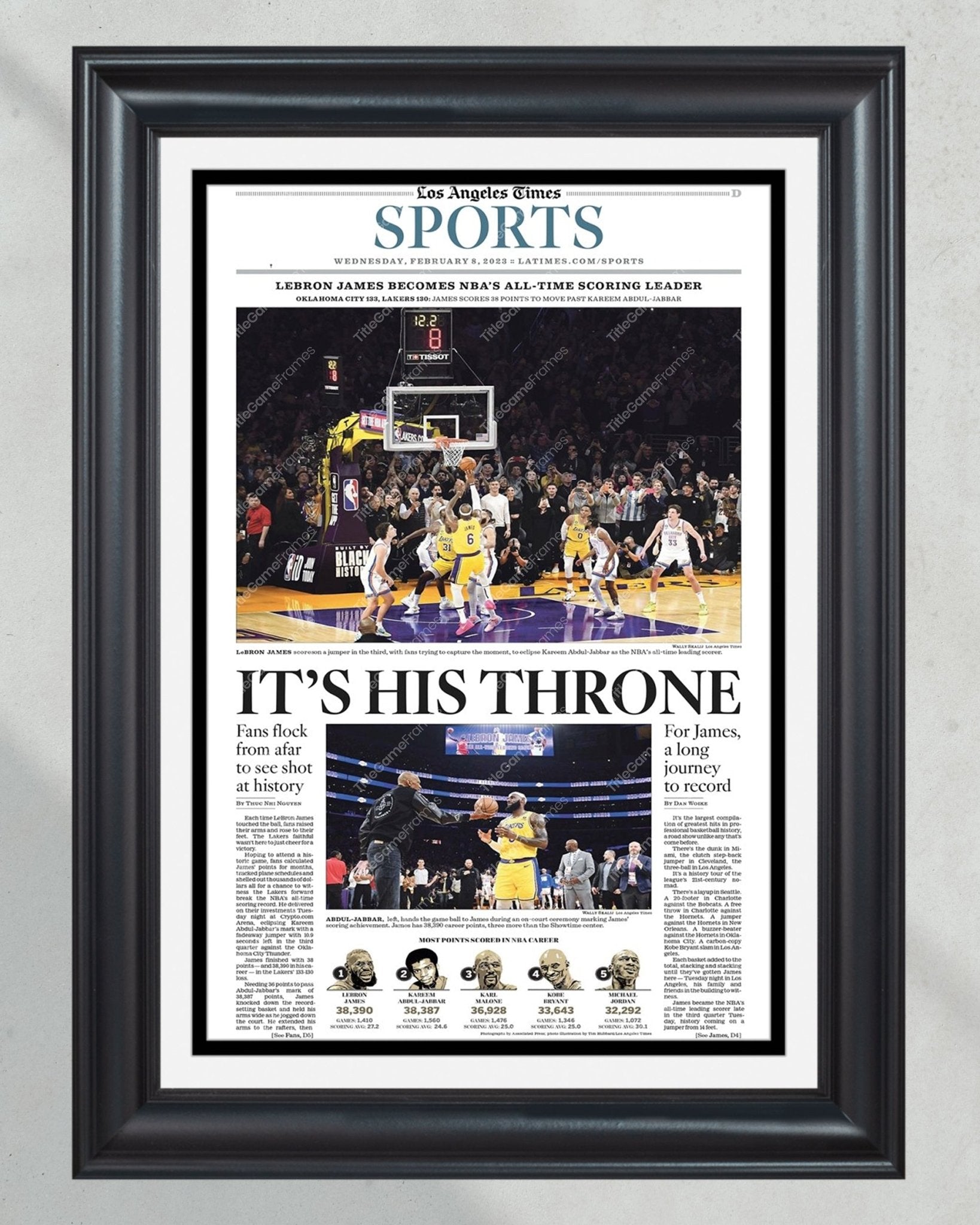2023 LeBron James Breaks NBA All Time Scoring Record Framed Newspaper Print - Title Game Frames