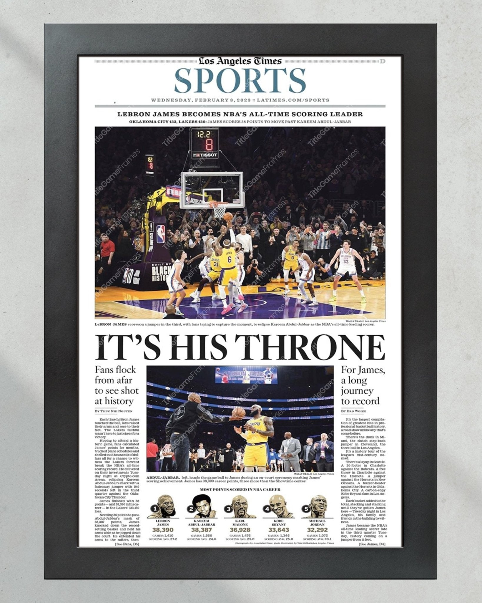 2023 LeBron James Breaks NBA All Time Scoring Record Framed Newspaper Print - Title Game Frames