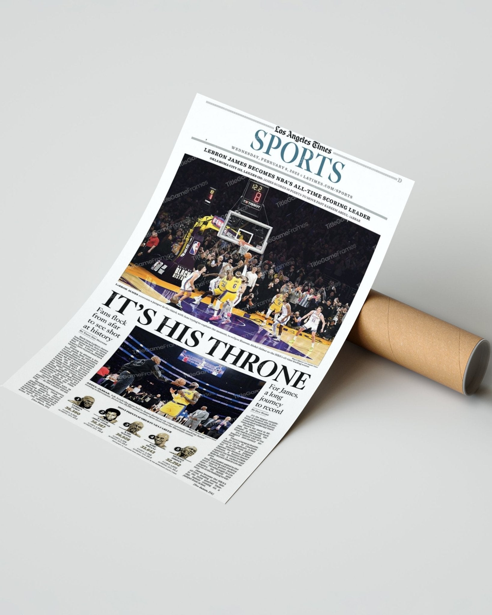 2023 LeBron James Breaks NBA All Time Scoring Record Framed Newspaper Print - Title Game Frames