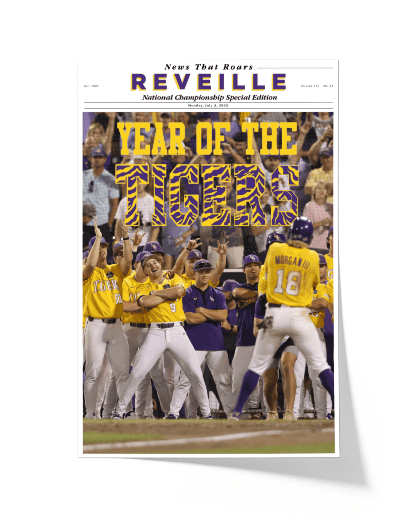 2023 LSU Tigers CWS Champions "YEAR OF THE TIGERS" – Framed Reveille Newspaper - TitleGameFrames.com