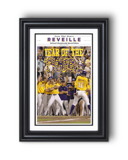 2023 LSU Tigers CWS Champions "YEAR OF THE TIGERS" – Framed Reveille Newspaper - TitleGameFrames.com