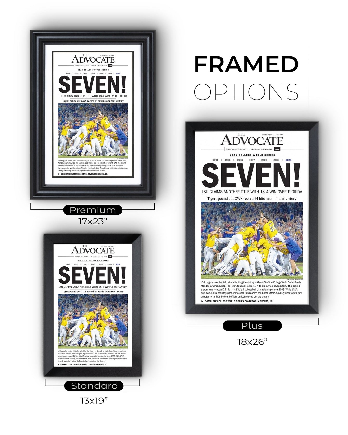 2023 LSU Tigers “SEVEN!” College World Series Champions Front Page Newspaper - TitleGameFrames.com