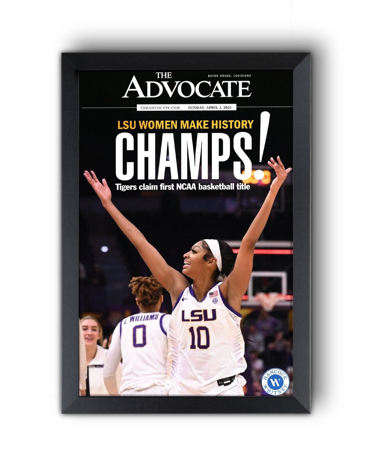 2023 LSU Tigers Women's National Champions Angel Reese "CHAMPS!" Framed Front Page Newspaper - TitleGameFrames.com