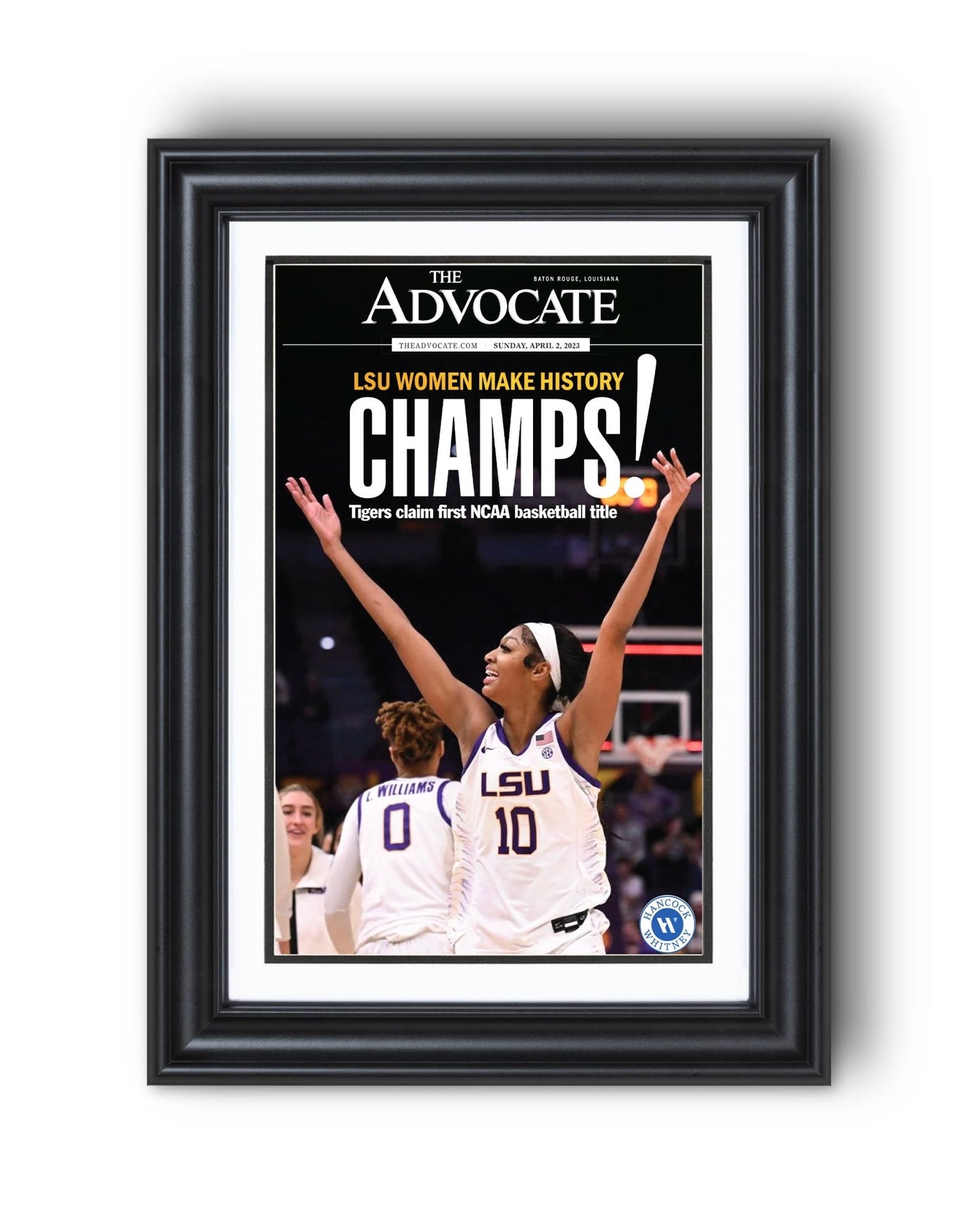 2023 LSU Tigers Women's National Champions Angel Reese "CHAMPS!" Framed Front Page Newspaper - TitleGameFrames.com