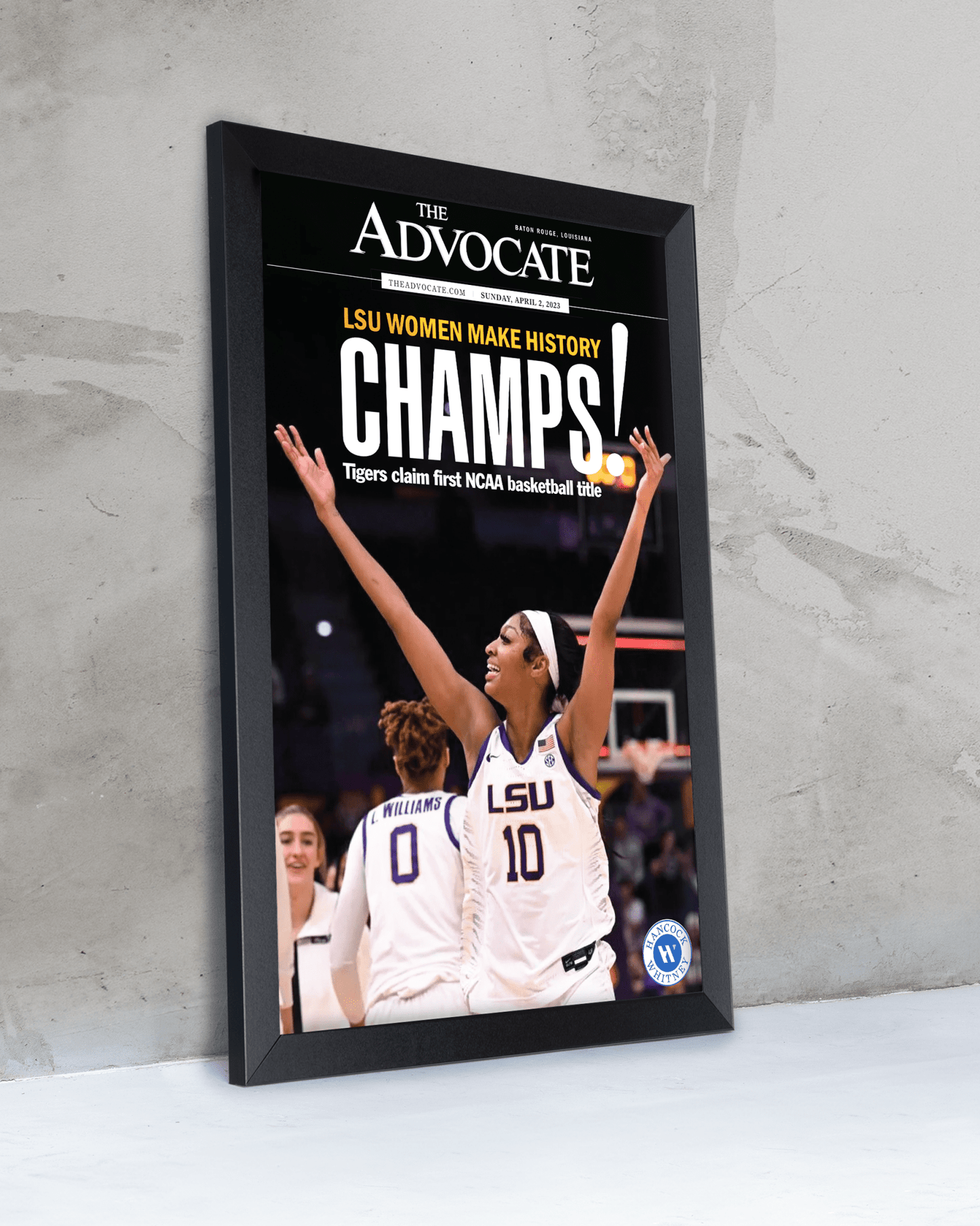 2023 LSU Tigers Women's National Champions Angel Reese "CHAMPS!" Framed Front Page Newspaper - TitleGameFrames.com