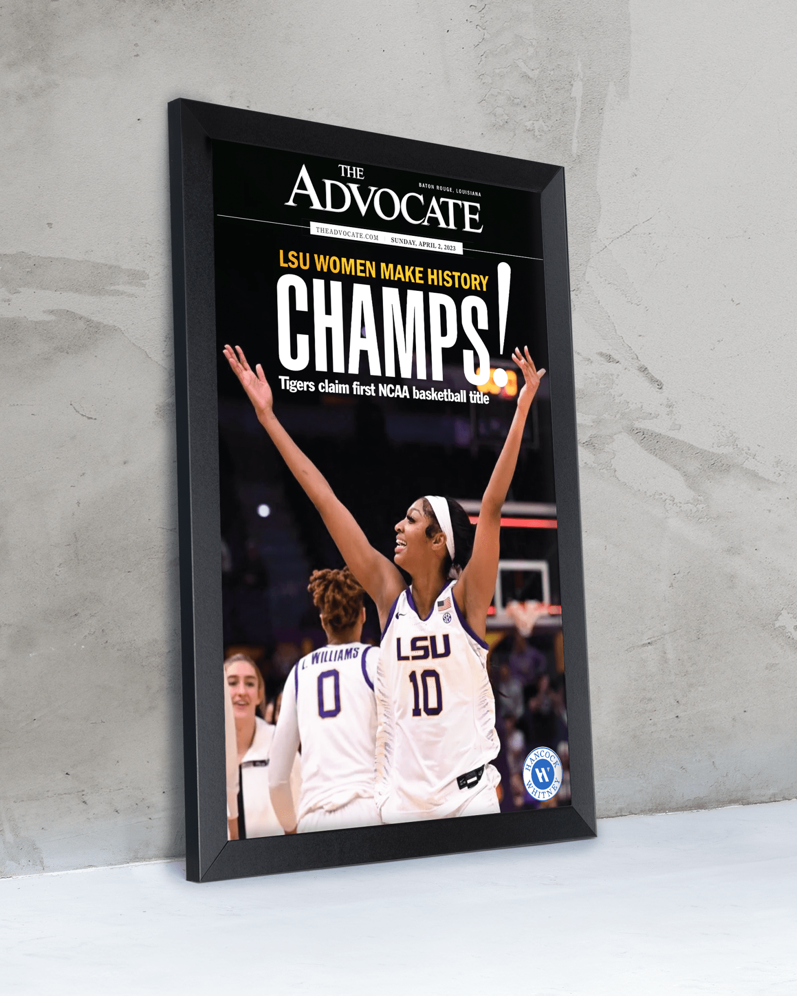 2023 LSU Tigers Women's National Champions Angel Reese "CHAMPS!" Framed Front Page Newspaper - TitleGameFrames.com
