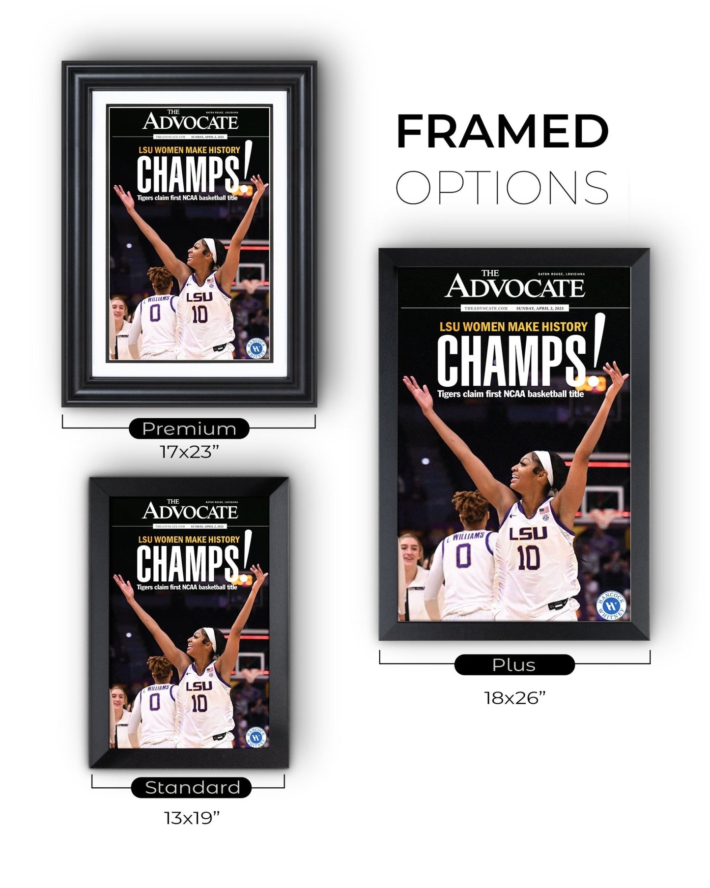 2023 LSU Tigers Women's National Champions Angel Reese "CHAMPS!" Framed Front Page Newspaper - TitleGameFrames.com