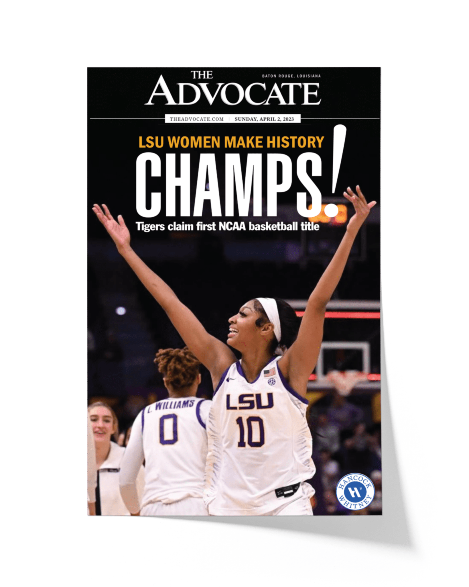 2023 LSU Tigers Women's National Champions Angel Reese "CHAMPS!" Framed Front Page Newspaper - TitleGameFrames.com