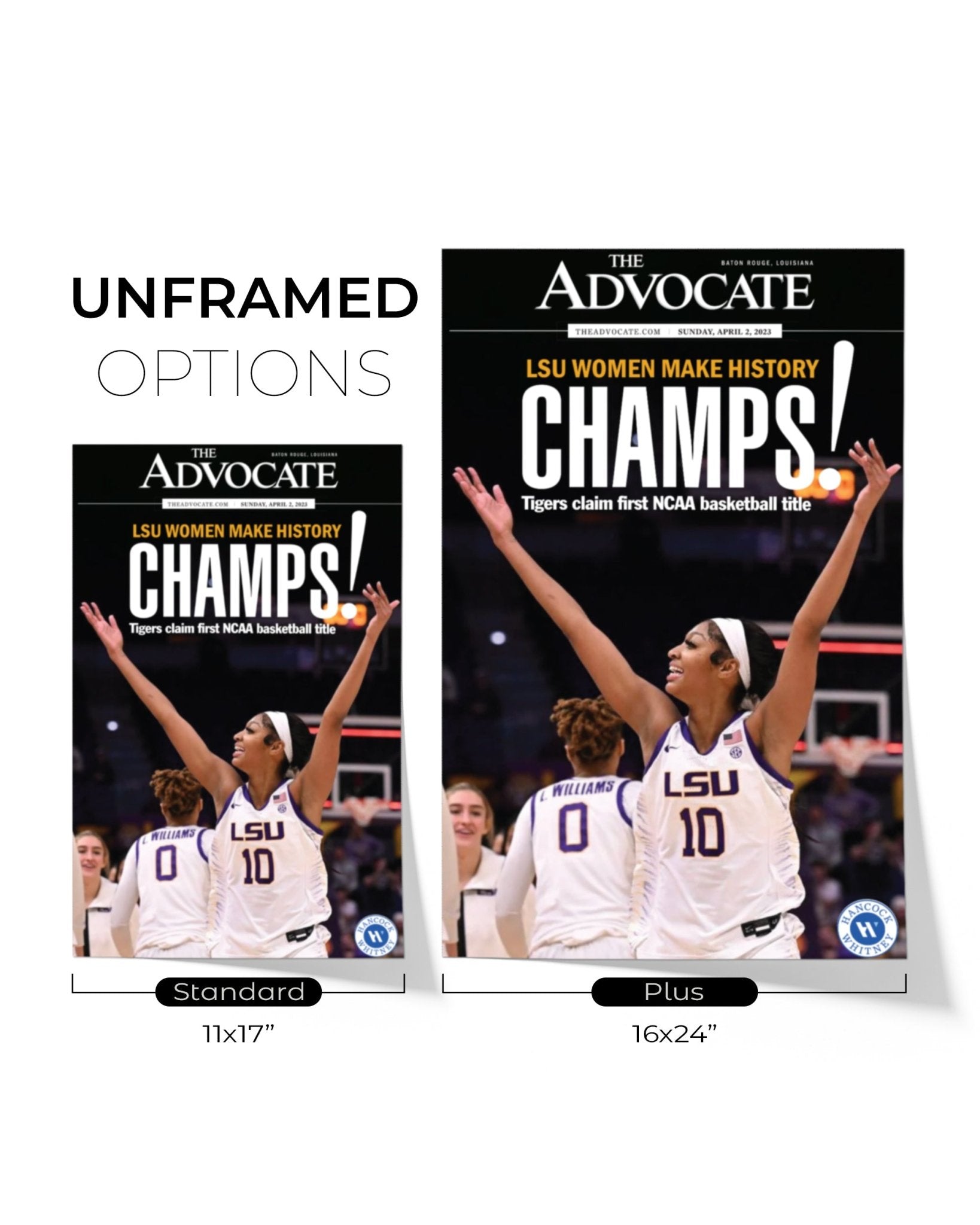 2023 LSU Tigers Women's National Champions Angel Reese "CHAMPS!" Framed Front Page Newspaper - TitleGameFrames.com