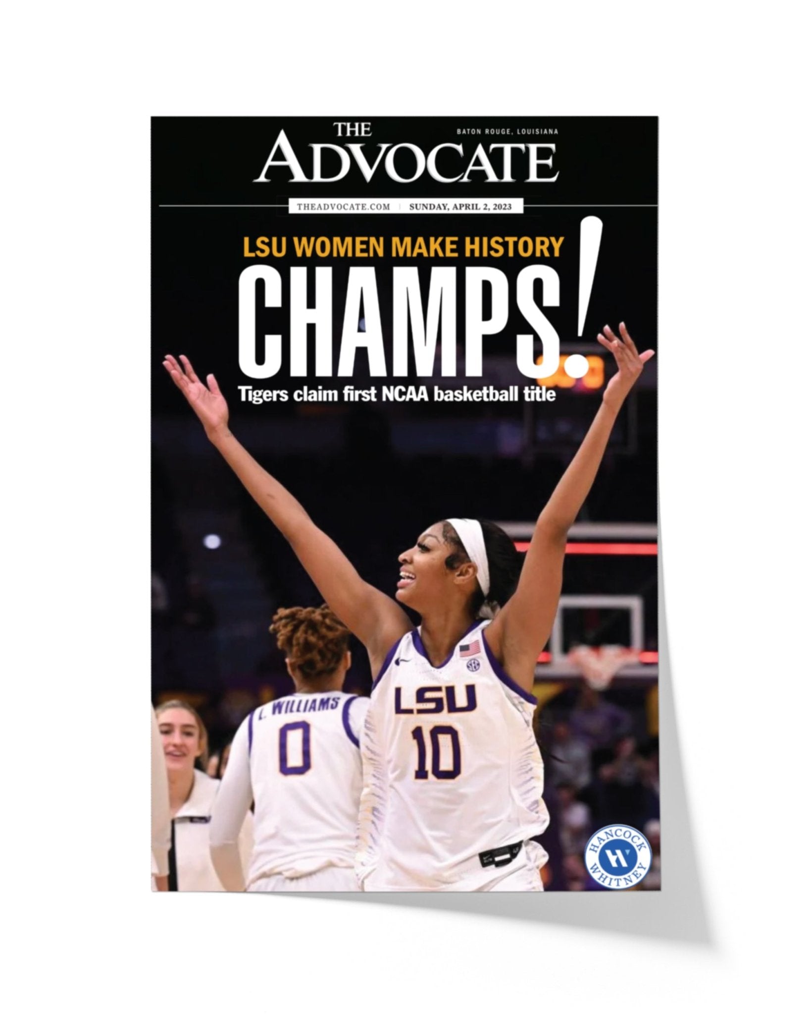 2023 LSU Tigers Women's National Champions Angel Reese "CHAMPS!" Framed Front Page Newspaper - TitleGameFrames.com