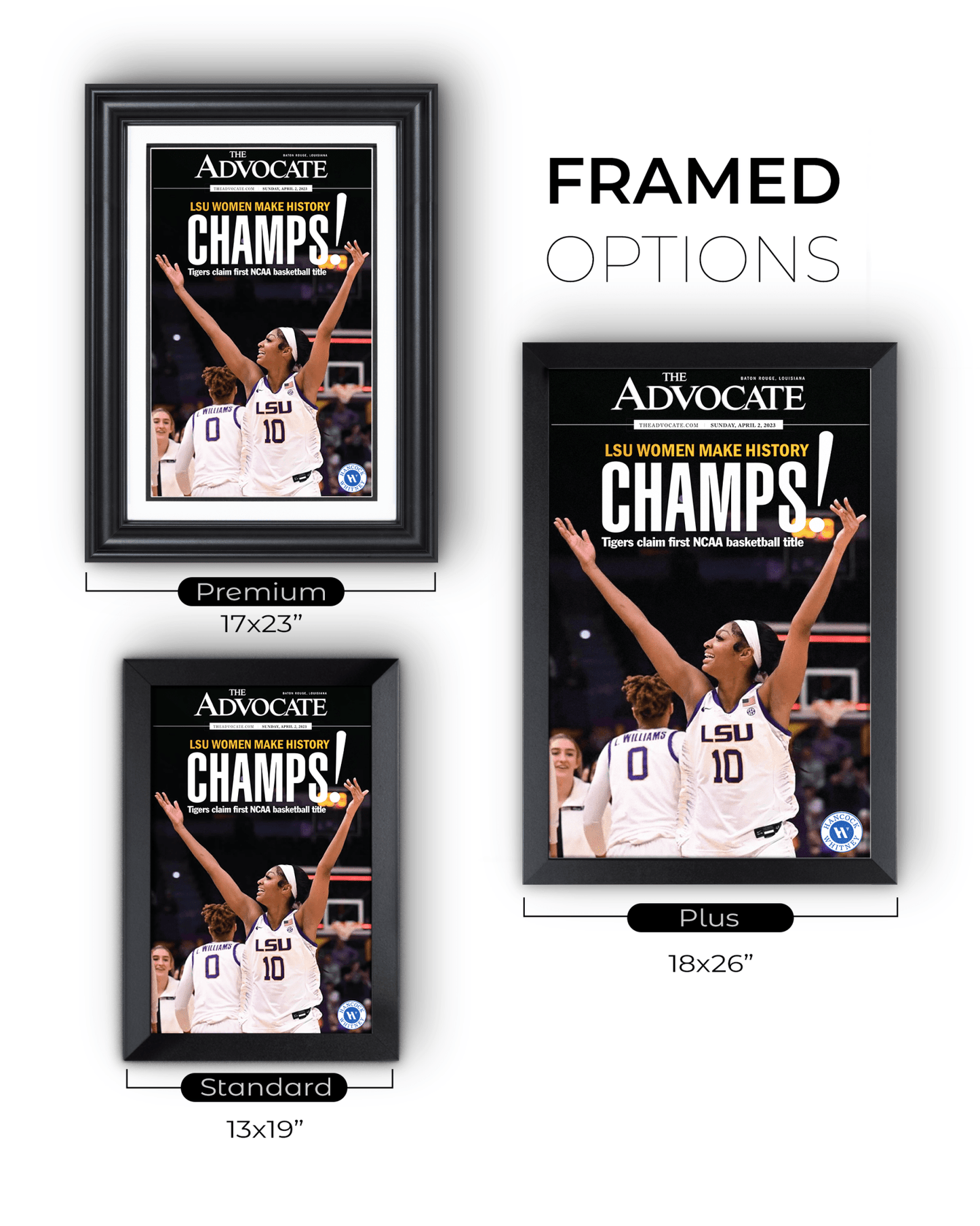 2023 LSU Tigers Women's National Champions Angel Reese "CHAMPS!" Framed Front Page Newspaper - TitleGameFrames.com