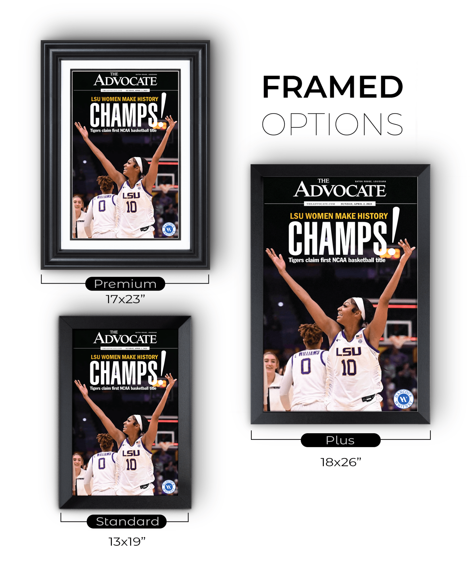 2023 LSU Tigers Women's National Champions Angel Reese "CHAMPS!" Framed Front Page Newspaper - TitleGameFrames.com