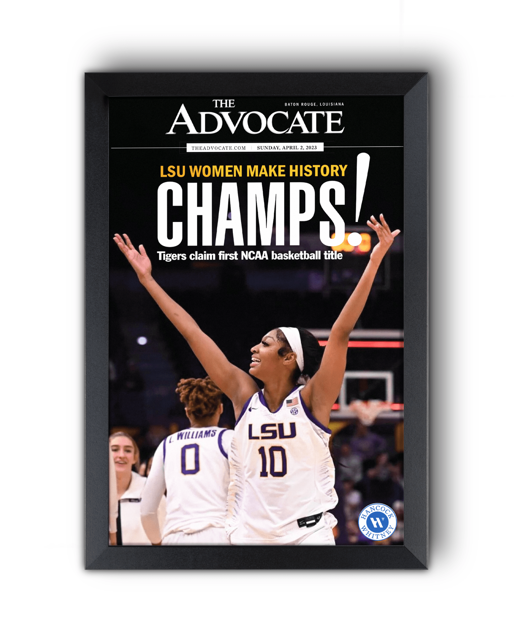 2023 LSU Tigers Women's National Champions Angel Reese "CHAMPS!" Framed Front Page Newspaper - TitleGameFrames.com