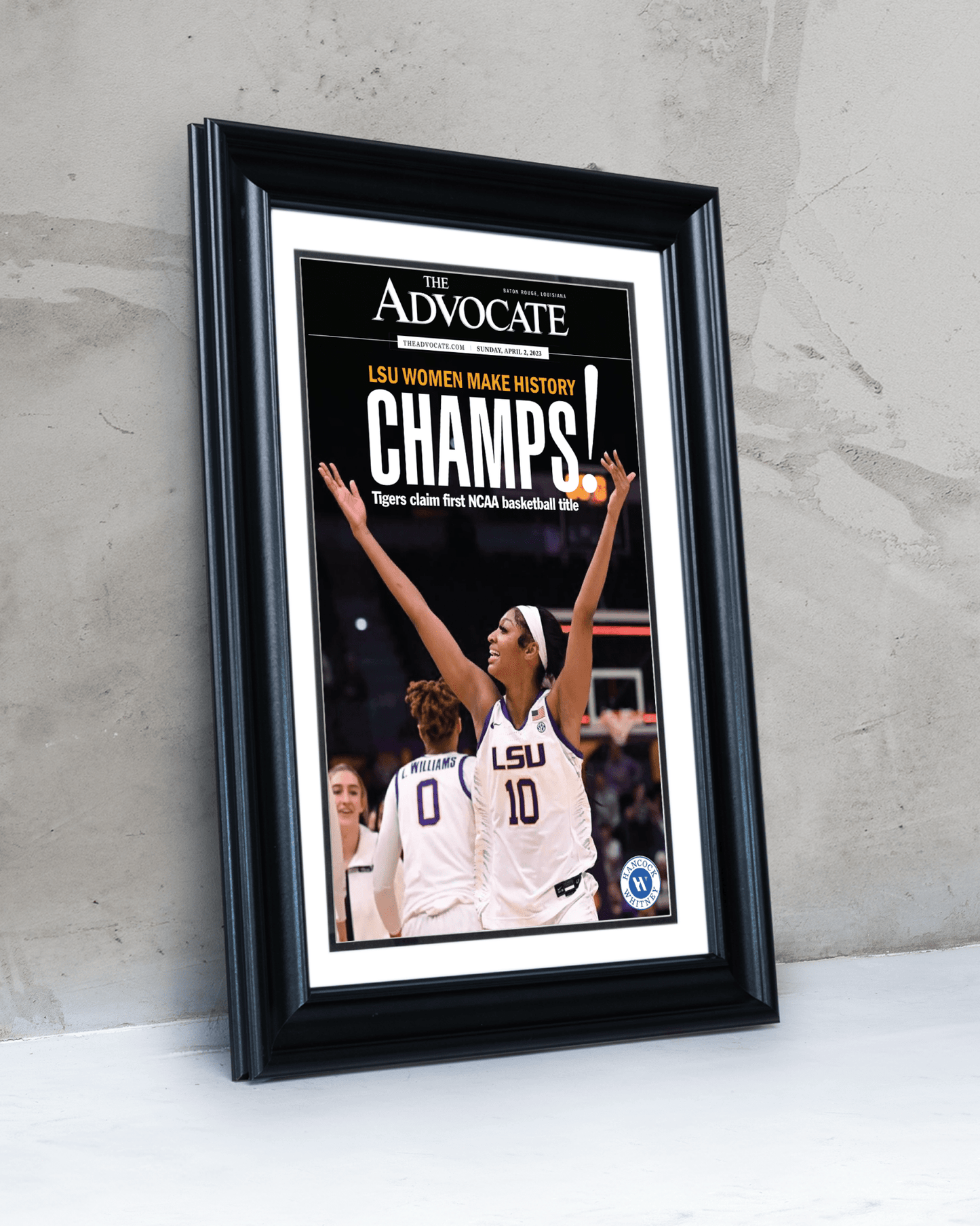 2023 LSU Tigers Women's National Champions Angel Reese "CHAMPS!" Framed Front Page Newspaper - TitleGameFrames.com