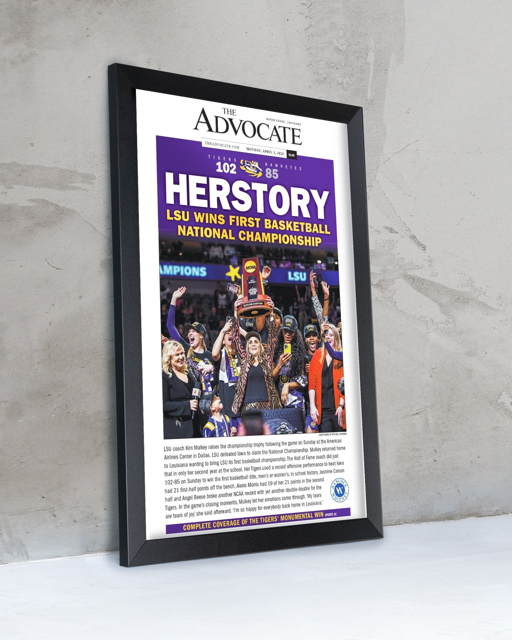 2023 LSU Tigers Women's National Champions "HERSTORY" Framed Front Page Newspaper - TitleGameFrames.com
